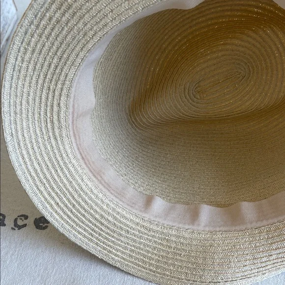 New York & Company Womens Straw Fedora Hat with Pink Band & Flower - Picture 6 of 9